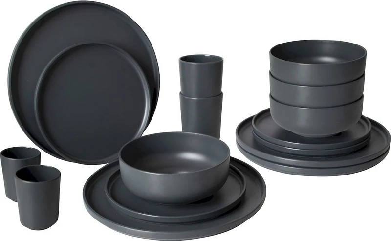 Bo-Camp Patom Melamine Serviesset - 16-delig - Antraciet 1 Bo-Camp Patom Melamine Serviesset - 16-delig - Antraciet